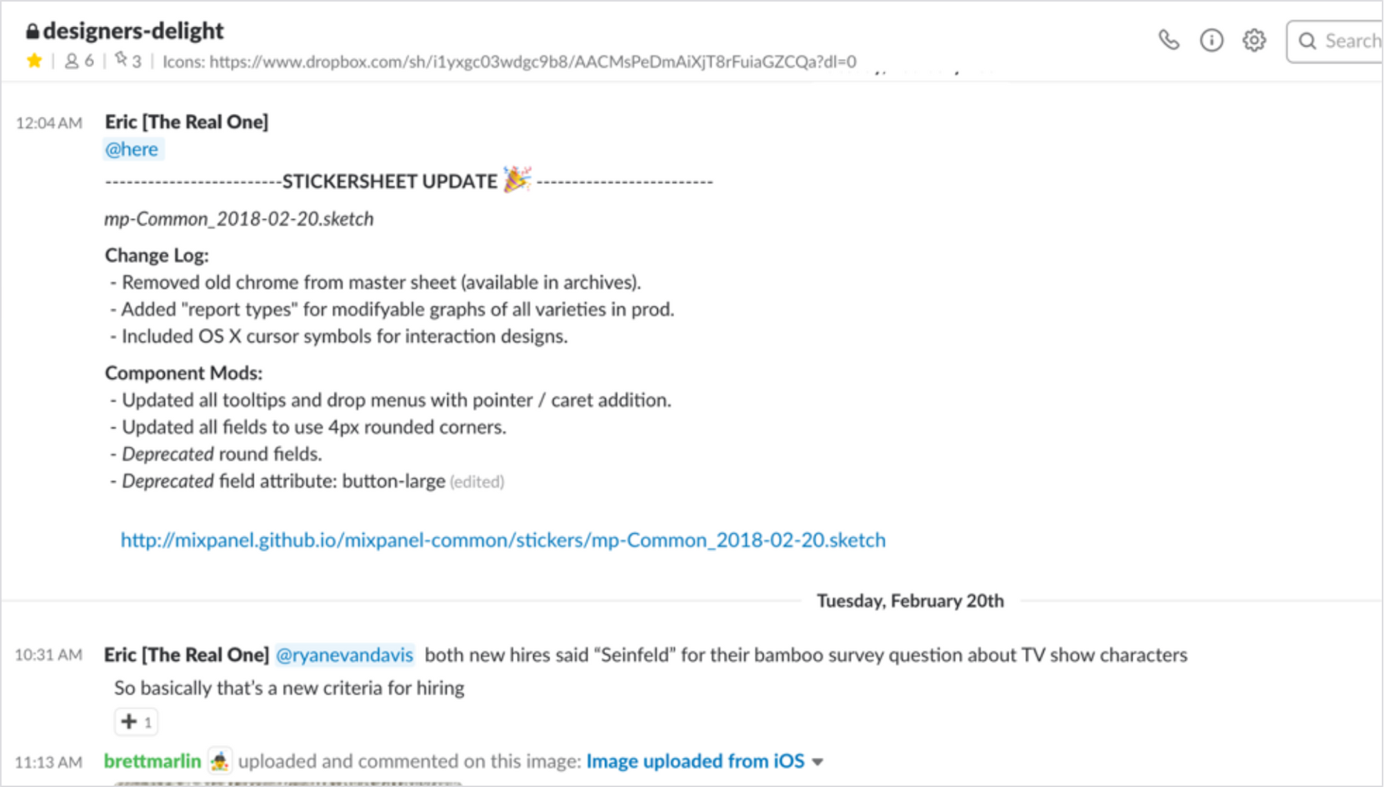 A screenshot of Slack, showing a SlackBot notifying the channel of the changelog.
