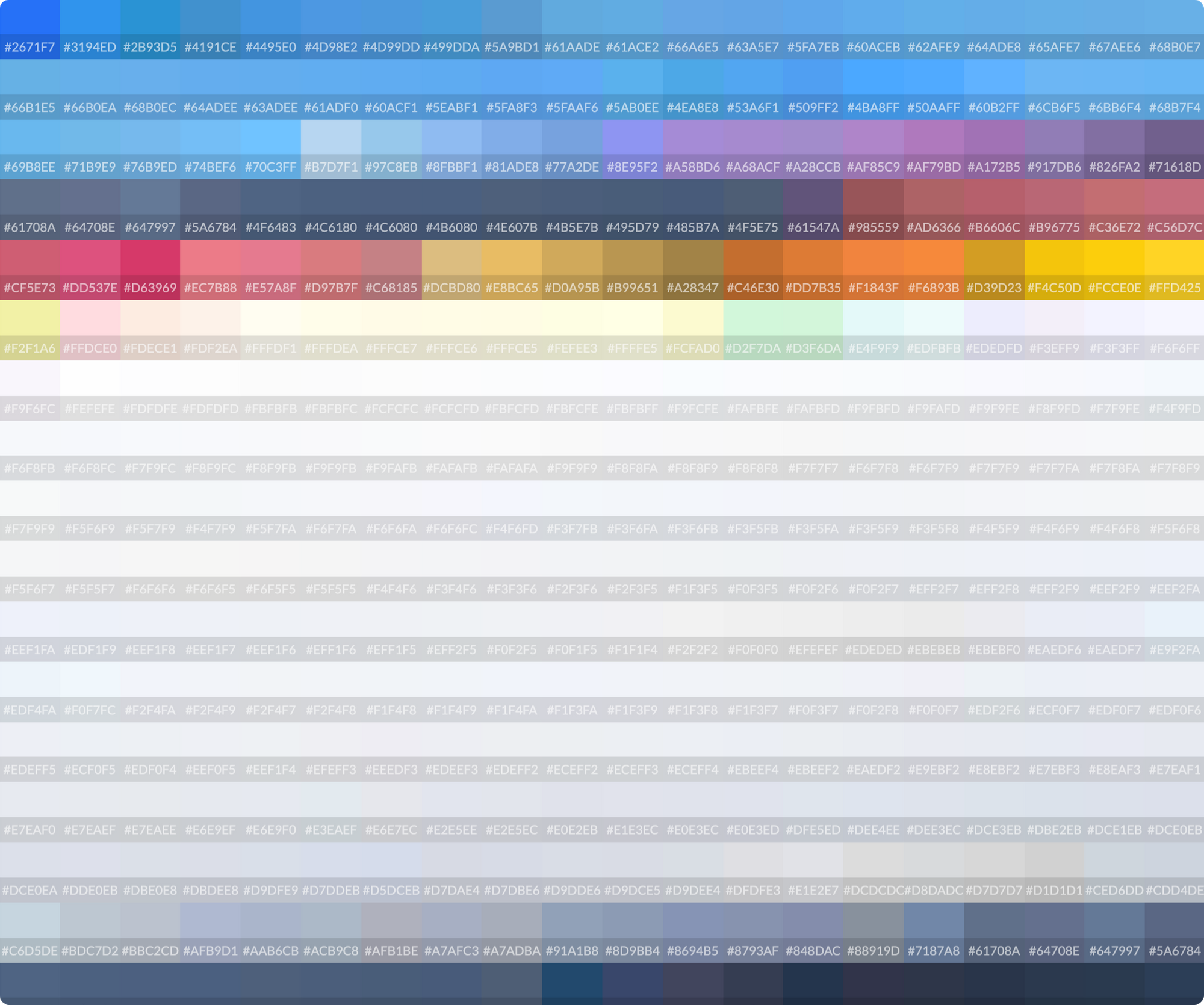 The same group of colors sorted by their hue, saturation, and lightness values.